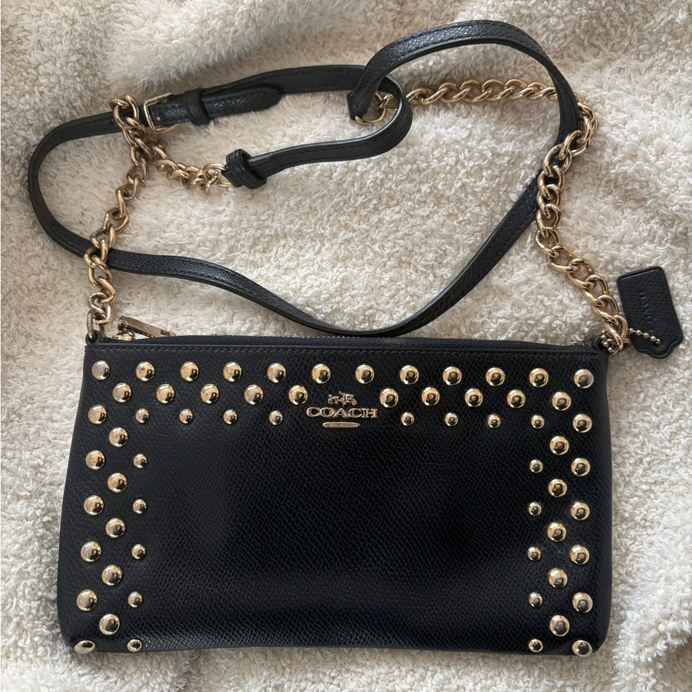 Coach Black Crossbody Bag with Gold Studs